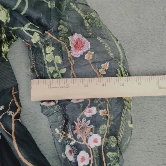 Fairy Grunge Black Mesh Dress S/M Embroidered Flowers Whimsigoth Garden Party - Picture 6 of 10